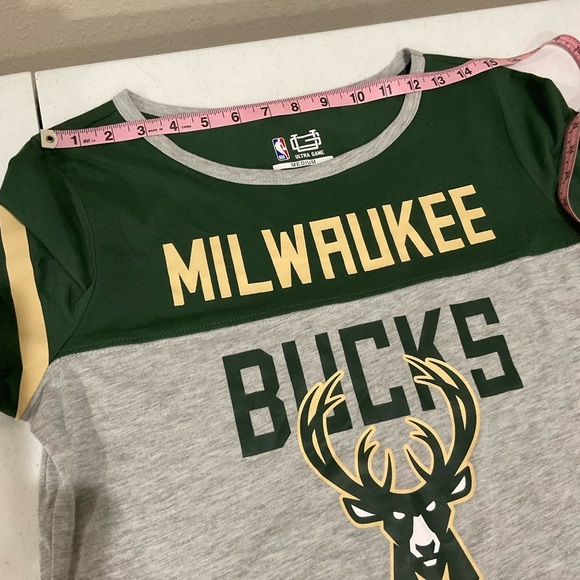 NWT NBA Milwaukee Bucks Tee 3/4 Sleeve Shirt Green Youth Size Medium - Picture 6 of 11